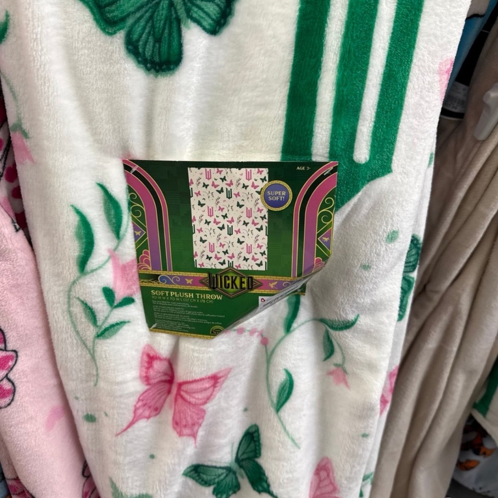 Universal Wicked Movie Soft Plush Throw with Pink and Green Butterflies